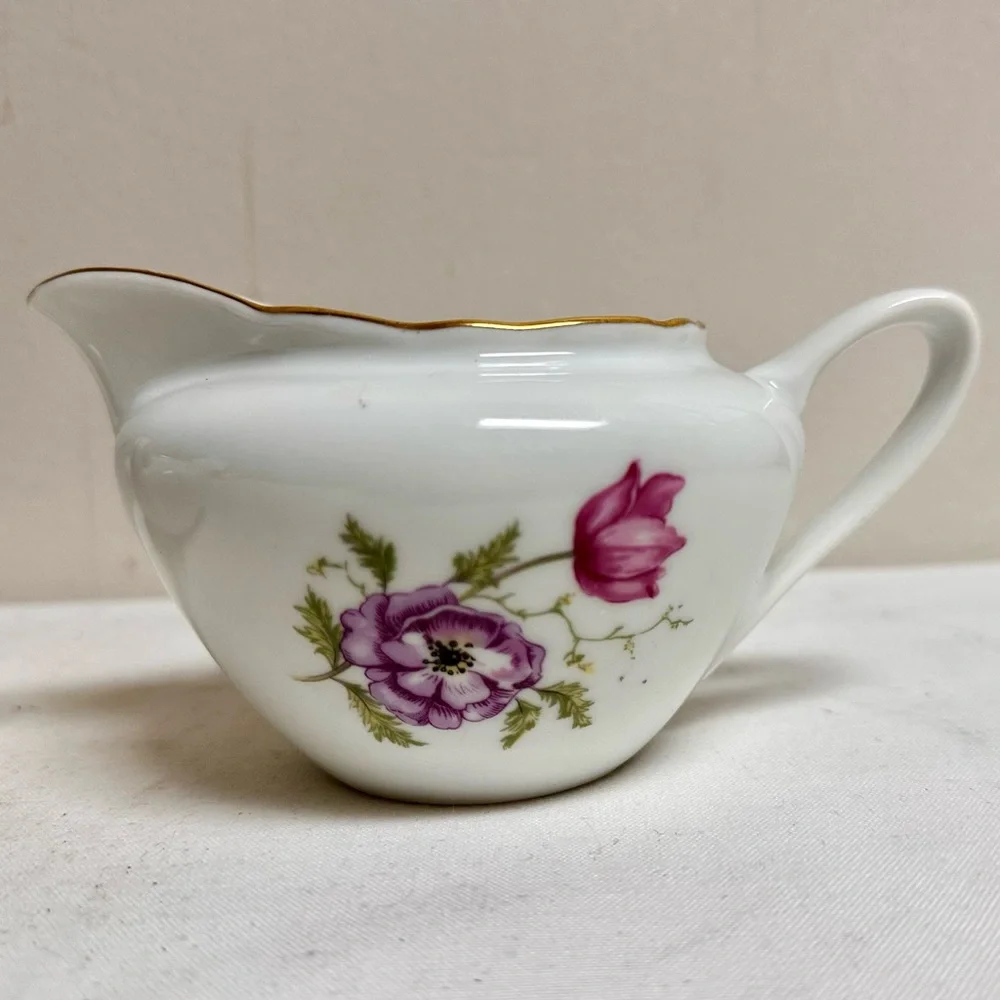 Vintage Floral Porcelain Creamer and Sugar Set, Czeckoslovakia